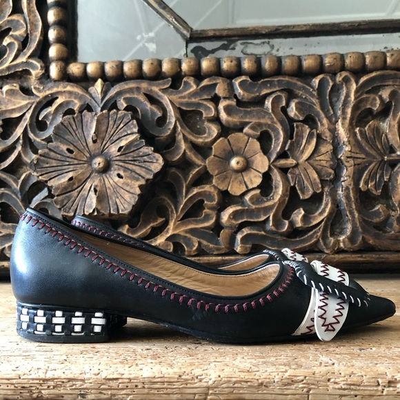 Rue St Aurea Point Toe Big Buckle Contrast Stitched Leather Ballet Flats 38 $430 - Picture 7 of 16